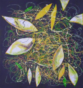 "Vernetzung II", Mischtechnik auf Papier, 46cmX50cm, 2009, Privatbesitz